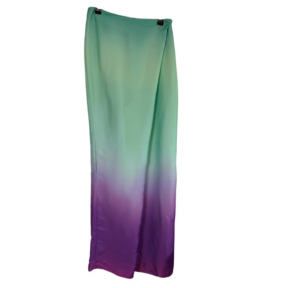 Zara Ombre Satin Pants High Waist Wide Leg Flowy Mint Purple Side Zip XS NWT - Picture 10 of 15
